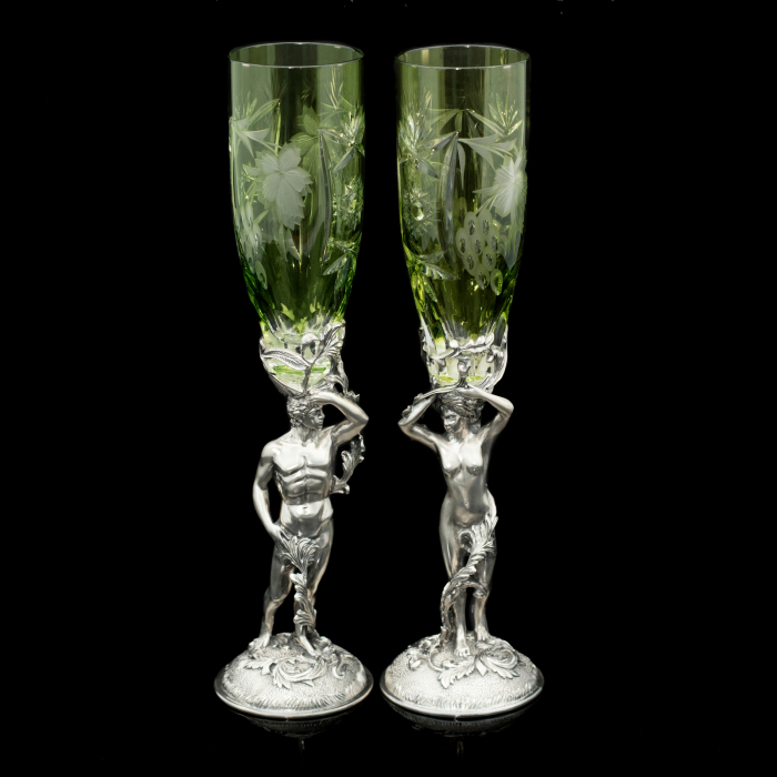 Хрустальные бокалы для вина "Адам и Ева" изумрудные, на 2 персоны